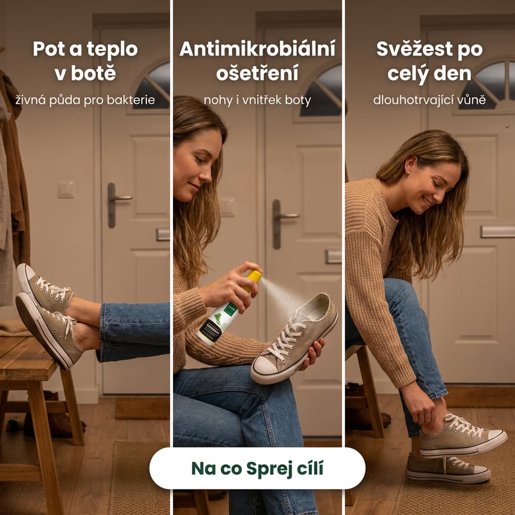 Sprej do obuvi deodorant – na co cílí, pot, bakterie a svěžest